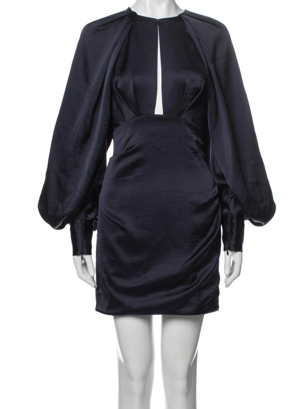 Acler Satin Navy Cutout Long-Sleeve Mini Dress